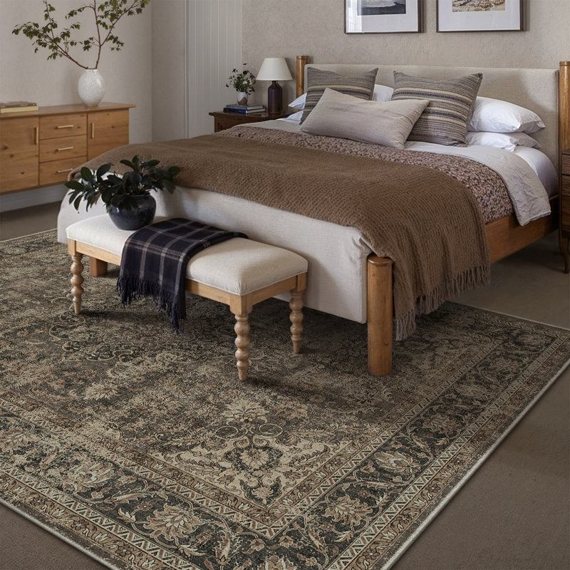 Tivora Oriental Machine Washable Brown Area Rug, Rectangle 6'3" x 8'6"