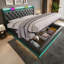 Upholstered Bed, 360 Surround LED Function, Buttons/Apps/Remote Control, Hydraulic Storage Bed With USB Type-C Charging, Black, PU-535624564