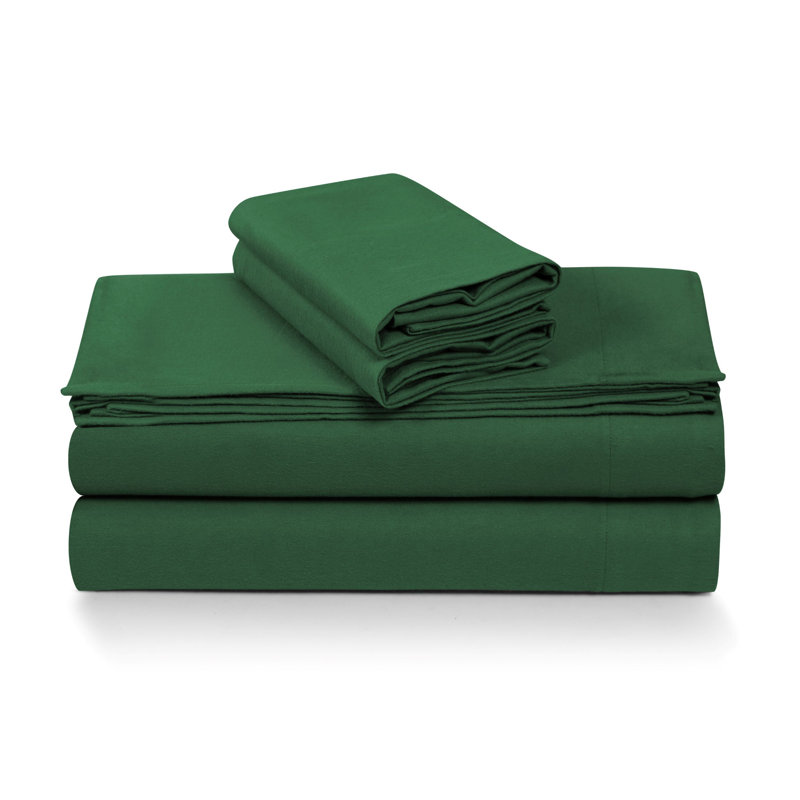 6-oz Cotton German Flannel Deep Pocket Sheet Set, Emerald Green, Queen Sheet Set with 3 Additional Pieces