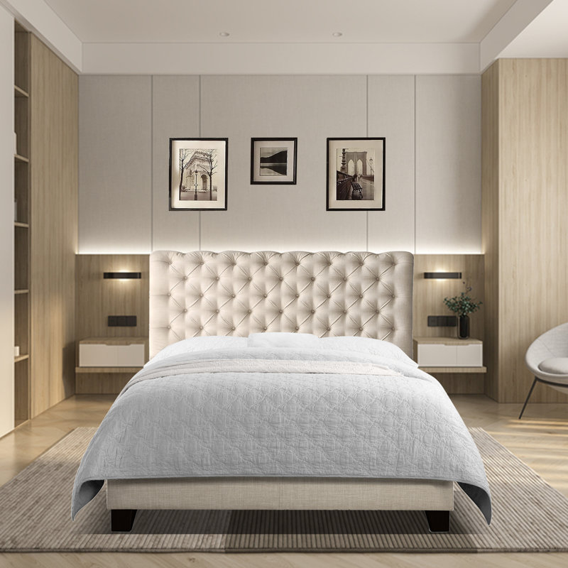 Base de lit tapissier Bradson, Double, Beige