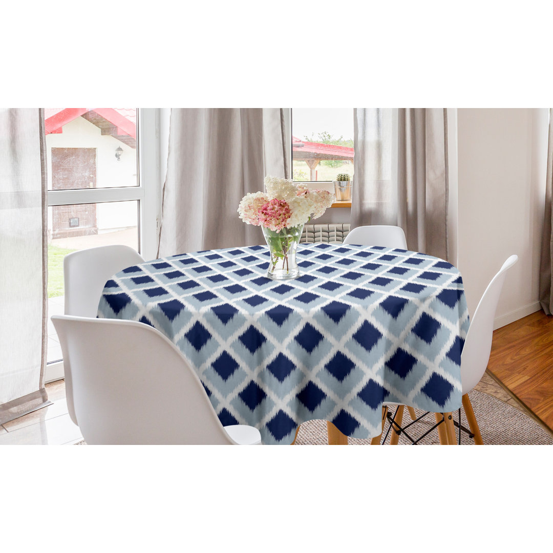 Ambesonne Ikat Round Tablecloth, Traditional Classic Pattern In Blue Tones And Modern Style Ethnic, Circle Table Cloth Cover For Dining Room Kitchen Decoration, 60", Pale Blue Navy Blue East Urban Home