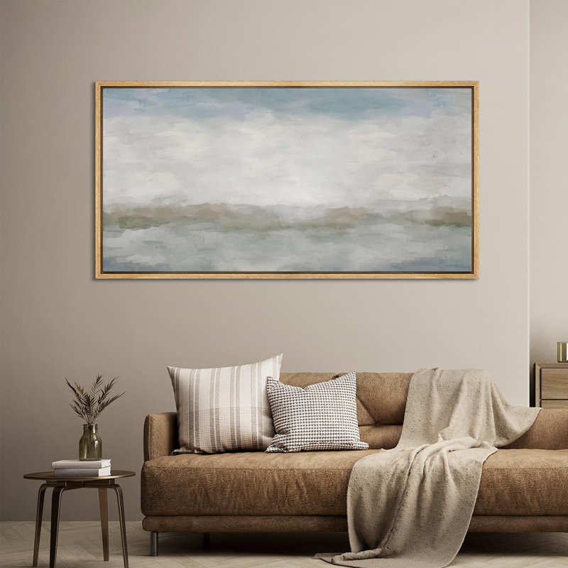 "Minimal Landscape", pastel aquarelle apaisant, paysage neutre aux tons neutres, impression sur toile, H 30 po x l 60 po