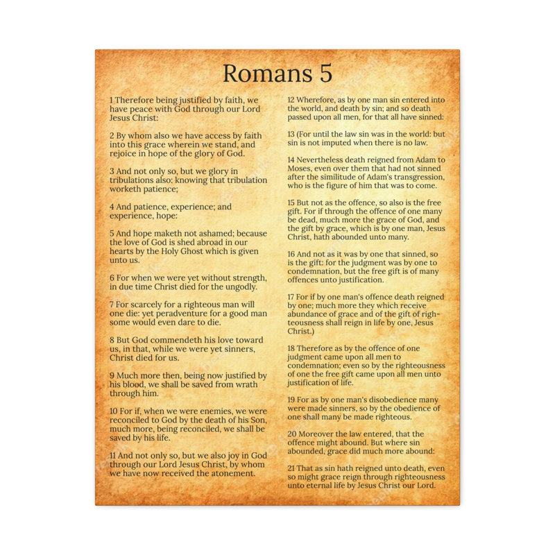 Romans 5, impression d'art mural chrétien doré