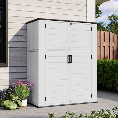 48.5 Cu.Ft. Resin Outdoor Storage Shed, Waterproof Backyard Tool Organizer with Lockable Doors, Weather-Resistant Garden Storage Box
