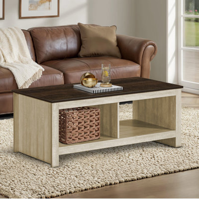 Table basse, L 44 po, cocktail, décor, rangement, rectangulaire, salon, stratifié de chêne beige, stratifié de chêne brun foncé, contemporain