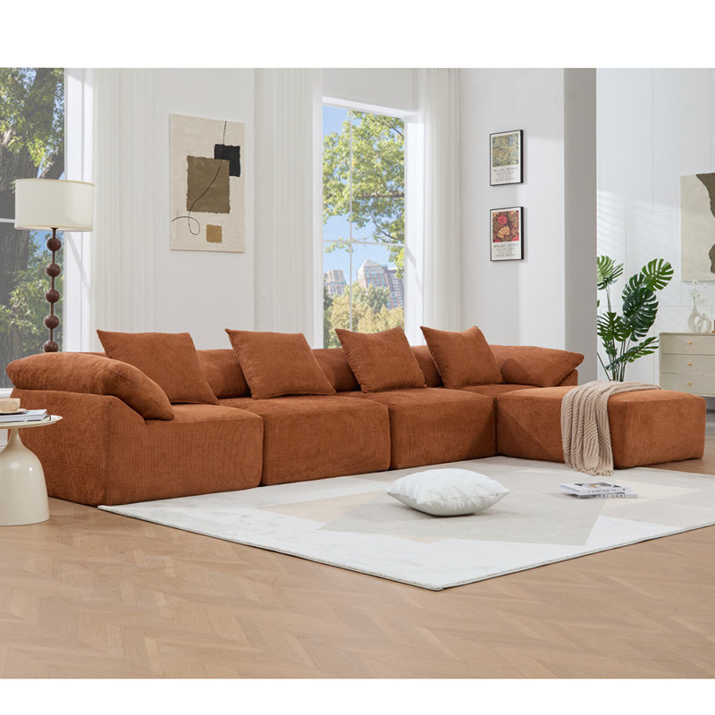 142" L Shaped Modular Sectional Sofa,No Assembly,5 Piece Couch, Convertible Sleeper Couch,Full-Compressed Couch,Free-Combined Couches,5 Seat & Ottoman,Chenille