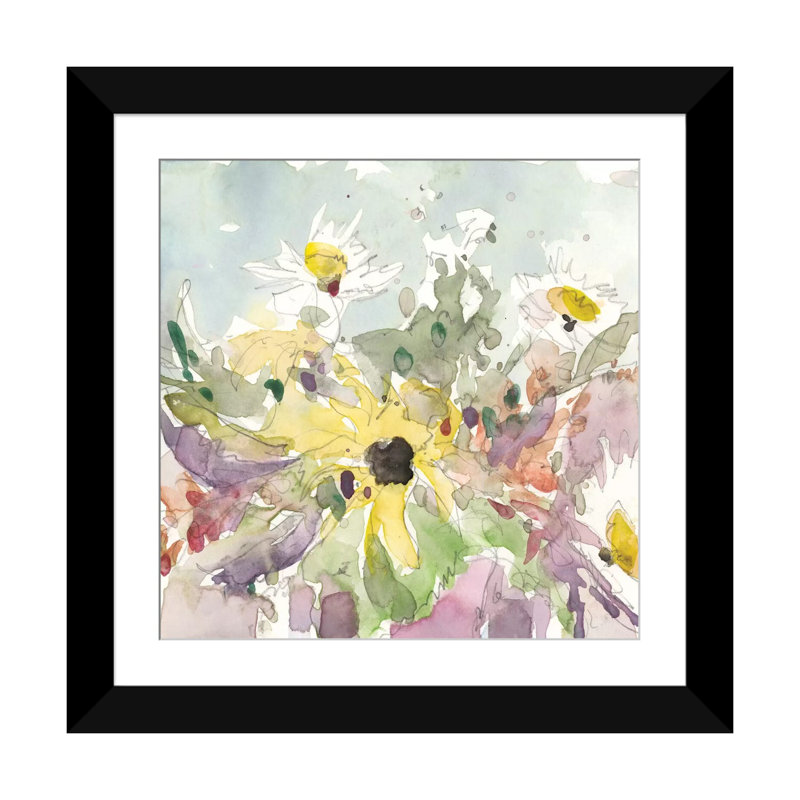 «Daisy Vase I», reproduction d'art murale, papier d'art encadré, H 24 po x l 24 po, Papier à cadre ouvert avec passe-partout