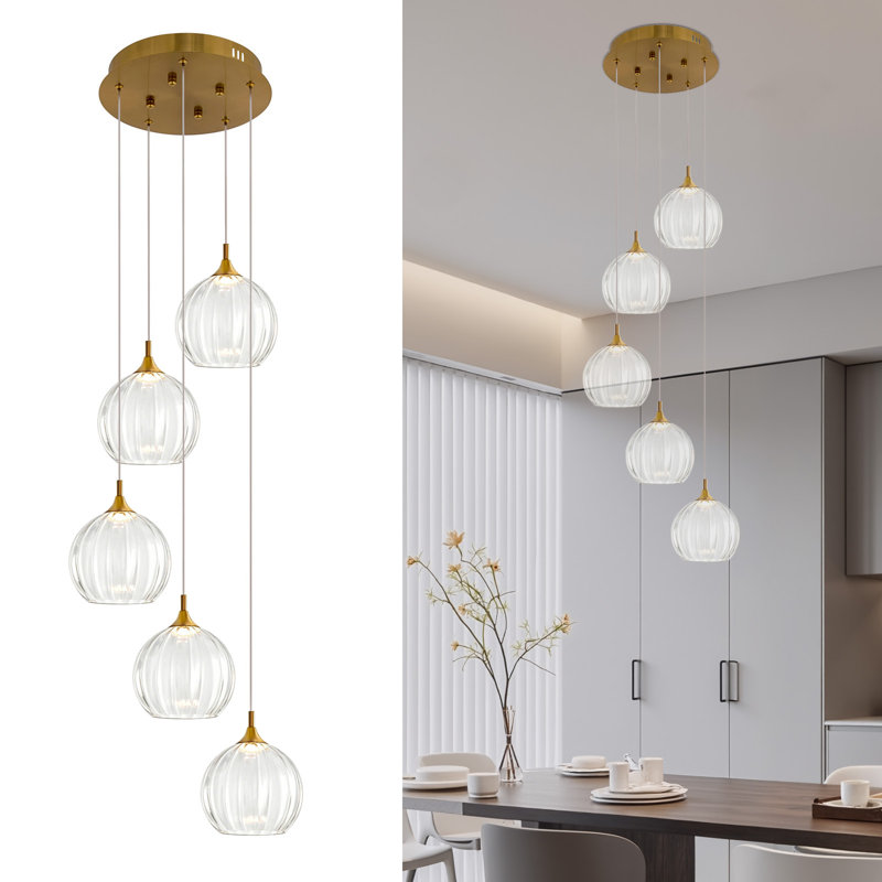 Lustre 5 lumières à DEL, Brushed Brass, 5 lumières