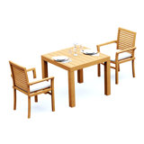 5 Pcs Grade-A Teak Wood Dining Set: 36" Square Table And 4 Mas Stacking Arm Chairs #11MS0804