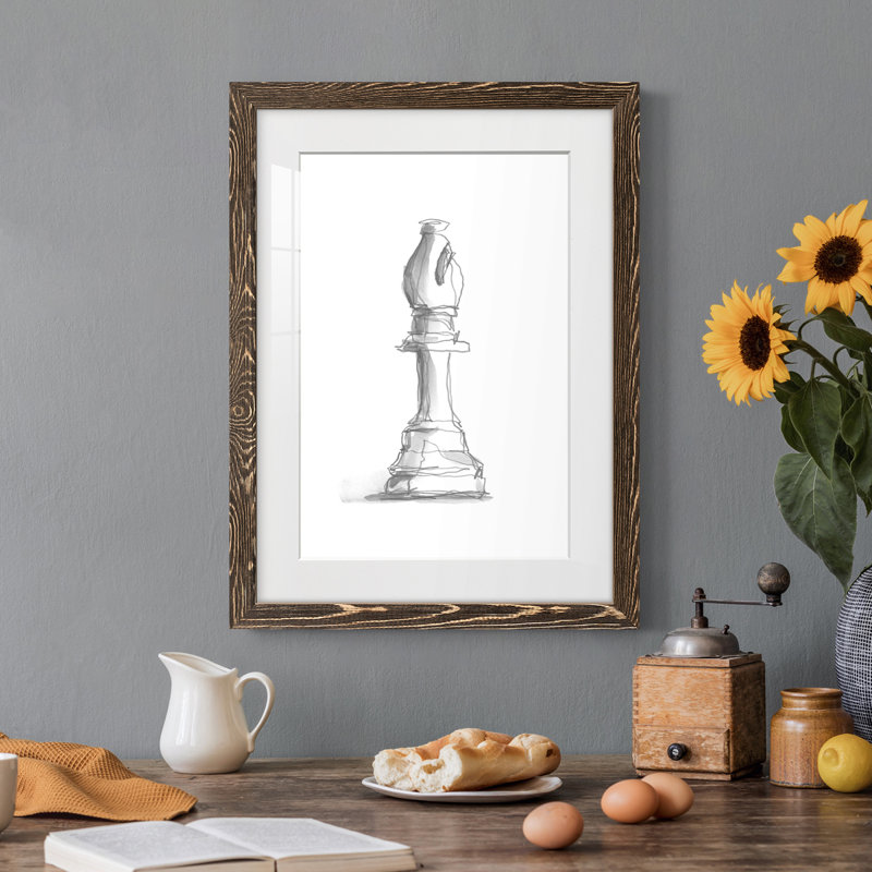 Chess Room Study IV Premium encadré mat - prêt à être suspendu, Noyer, H 44 po x l 31 po x P 1 po