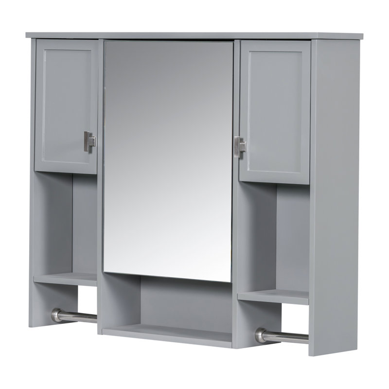 Armoire de rangement murale moderne 35 po x 28 po, armoire de salle de bain murale avec miroir, armoire à pharmacie avec barre à serviettes