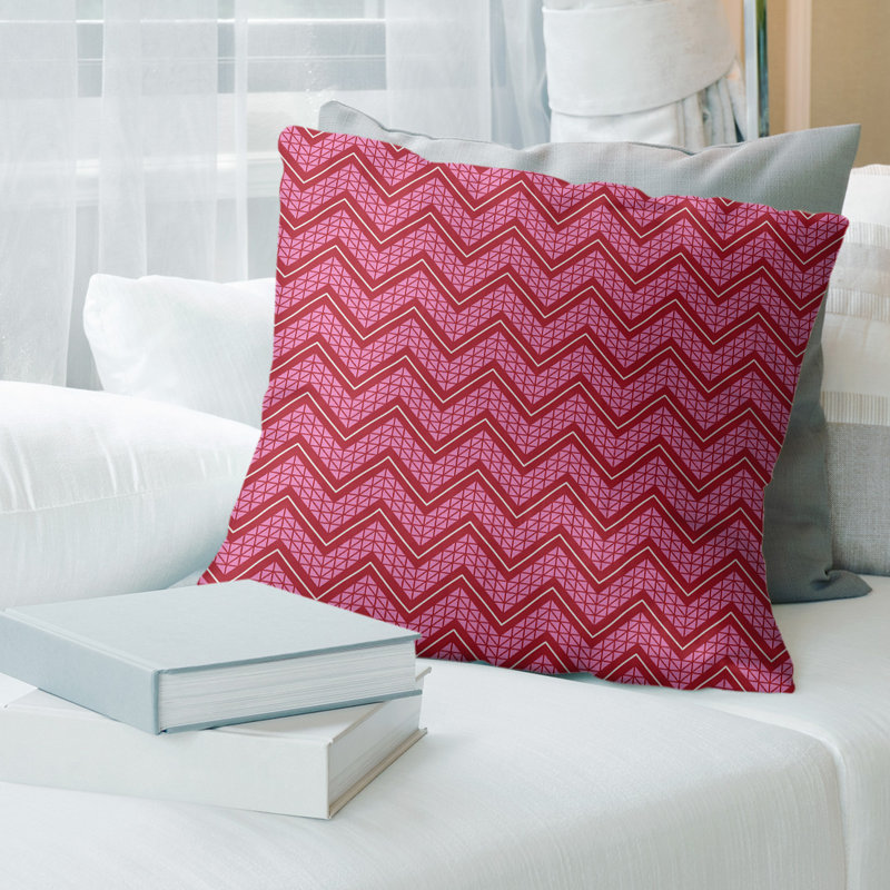 Coussin décoratif 14 po, 18 po x 18 po, Chevrons, Rouge/jaune/rose