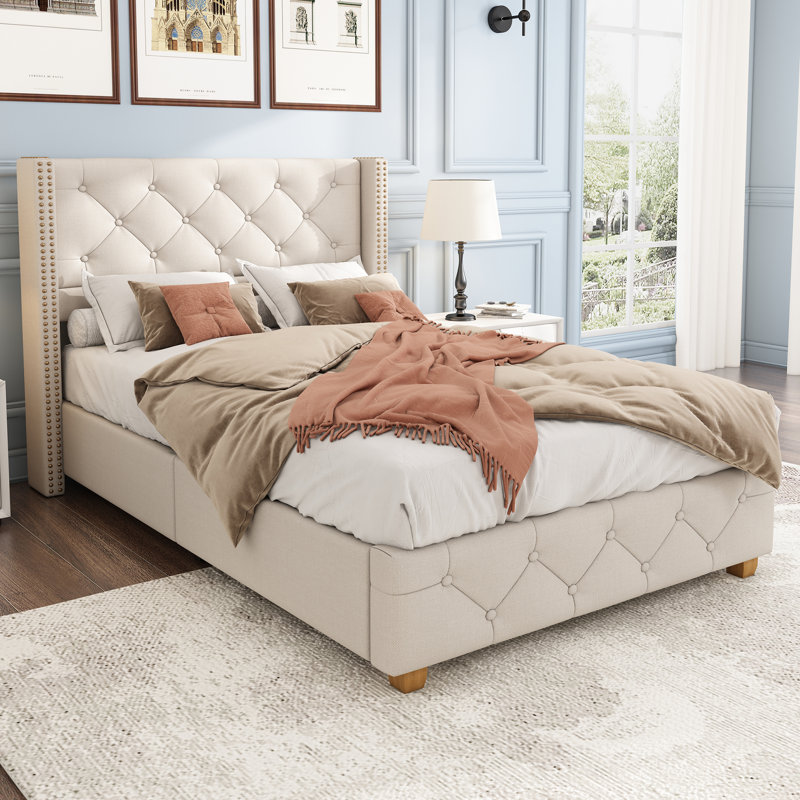 Doiron Upholstered Bed, Single (3'), Light Beige