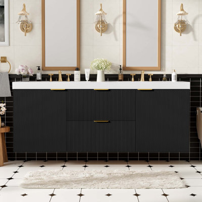 59.3" Wall-Mounted Floating Double Bathroom Vanity with SMC Resin Top