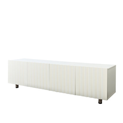 White Tv Media Console, 65+ Inch Tv, Modern Living Room Entertainment Center, 2 Slideway Drawers, Storage, Quality Wood, Quick Assembly Stand, Wood Board, Metal Leg Design