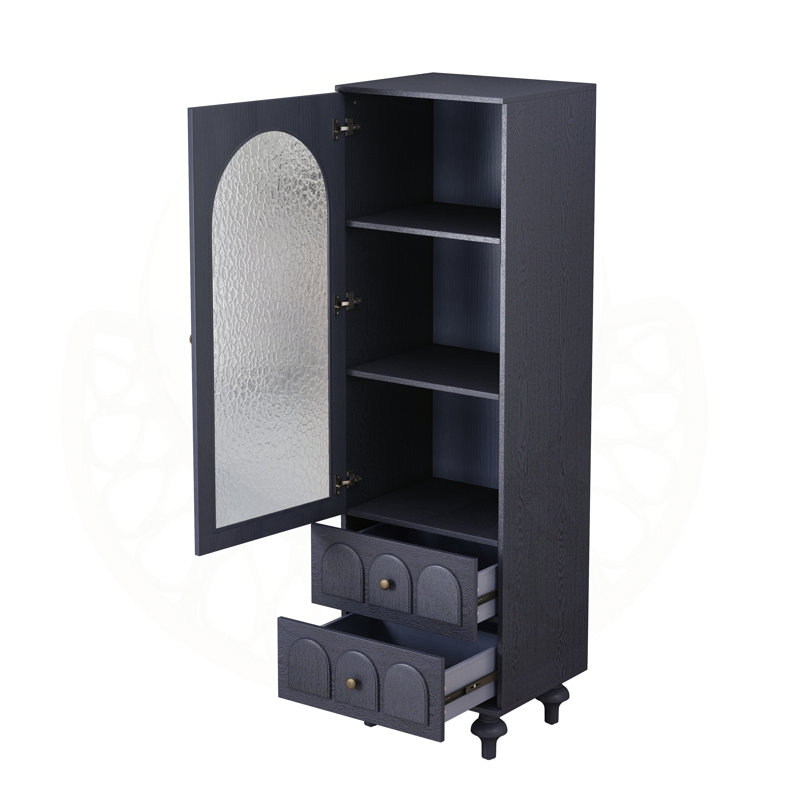 Grande armoire de rangement avec porte en verre trempé, deux tiroirs, tablette réglable pour une organisation polyvalente et spacieuse