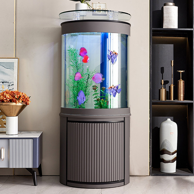 Aquariums semi-circulaires à filtre inférieur avec barre supérieure, 65,82 gallons (H 62,99 po x l 35,43 po x P 19,69 p, Gris