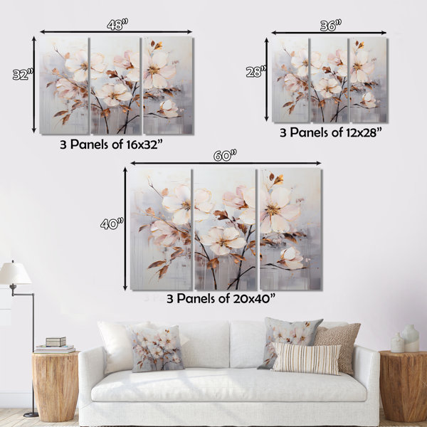 Winston Porter Beige Minimalist Blossoms I On Canvas 3 Pieces Print ...