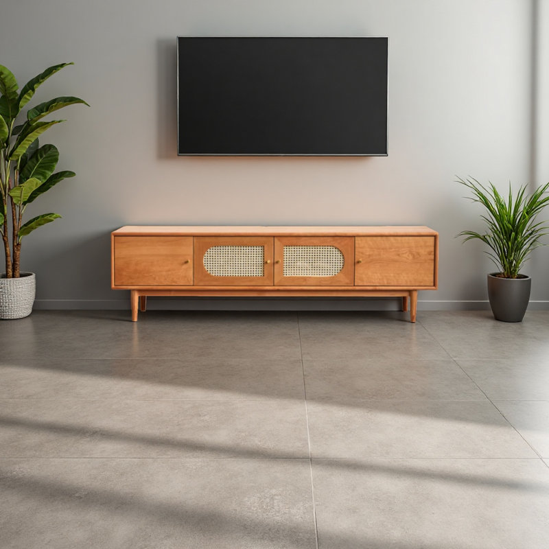 Meuble télé en cerisier tissé, 19.68"H x 70.86"L x 13.77"W