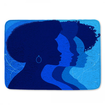 Blue Silhouette Side Profiles Bath Mat