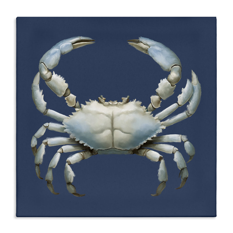 Toile crabe bleue aquatique détaillée, conception par Elizabeth Medley, H 17 po x l 17 po