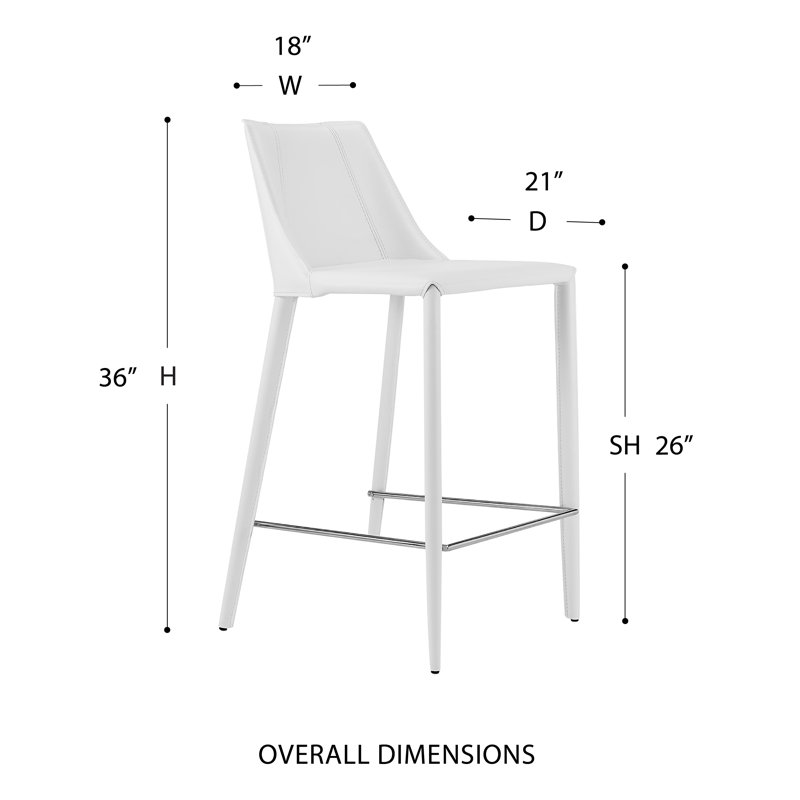Carramar Upholstered Stool with Metal Frame, White Faux Leather, Counter Stool (26" Seat Height)