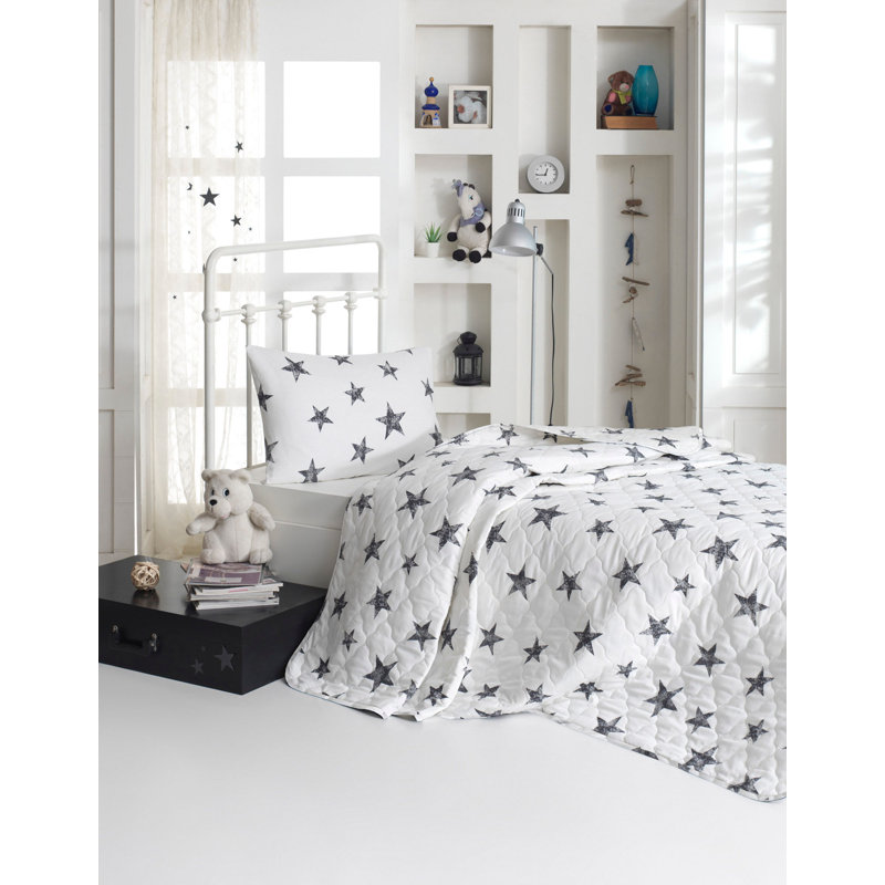Ensemble de couvre-lit 100% coton Fabia gris et blanc, Couvre-lit 61 po x 79 po