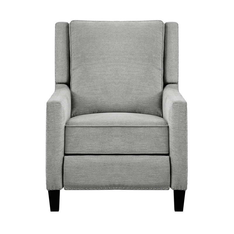 Modern Home Furniture Reclining Chair 1Pc Gray Textured Fabric Upholstered Nailhead Trim Solid Wood Frame Self-Reclining Motion Chair