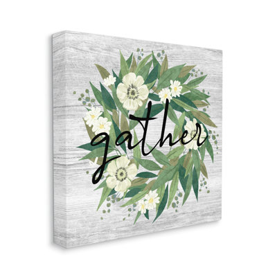" Gather Calligraphy Flower Wreath Rustic Planked Pattern " by Ziwei Li