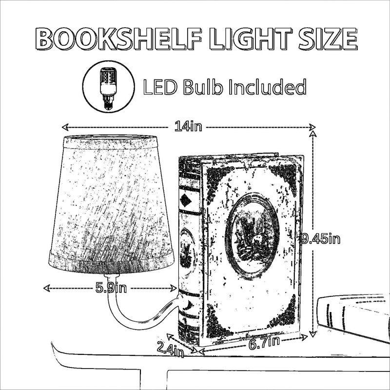 Lampe de bibliothèque rechargeable avec abat-jour en lin, lampe de table à commande tactile sans fil à intensité variable et serre-livres décoratif pour bureau à domicile