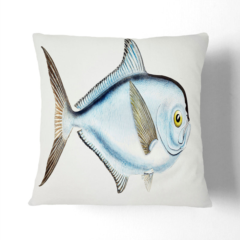 Illustration of a Rays Bream Fish by F.E. Clarke Cushion with Filling, 55cm H x 55cm W x 20cm D, Stone