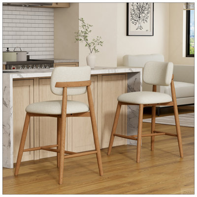 Tabouret de bar moderne de 25,7 po de hauteur et siège en tissu d'hévéa, revêtement beige, tabouret de comptoir moderne (ensemble de 2)