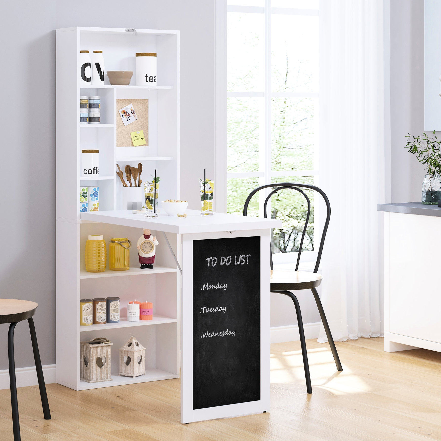 Latitude Run® Space Saving Desk With Side Shelf And Blackboard