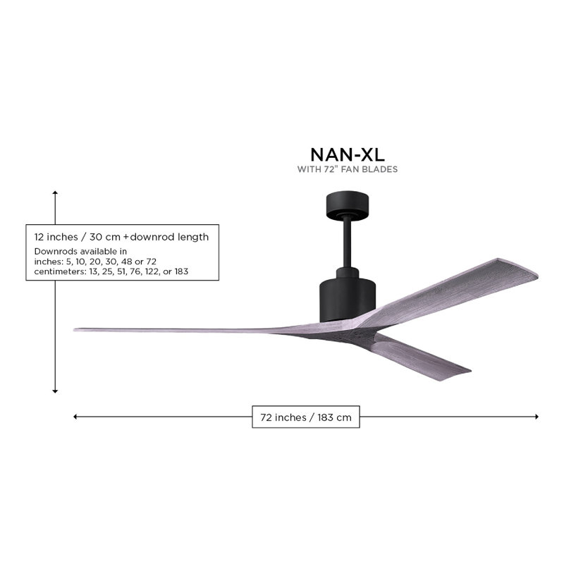 Nan XL 72" Ceiling Fan In Matte White And Matte Black Blades, Brushed Brass, Matte Black