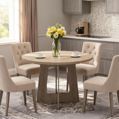 43.3" Round Dining Table for 4, Farmhouse Kitchen Table with Cross Pedestal Base