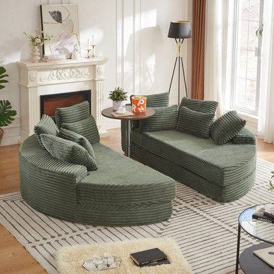 Fauteuil inclinable rond en velours côtelé de 78,5 pouces, convertible en deux fauteuils inclinables, canapé-lit 2 en 1, conception de coussin pour le cou avec cinq coussins décoratifs