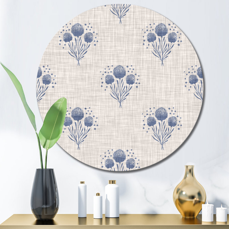 Art mural rétro en forme de cercle campagnard bleu rétro, H 36 po x l 36 po x P 1 po
