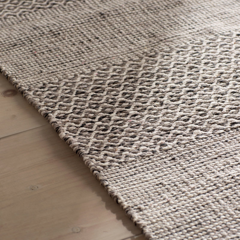 Tapis rayé ivoire / anthracite en coton tissé à plat à la main Bester, Tapis de couloir 2 pi 3 po x 8 pi
