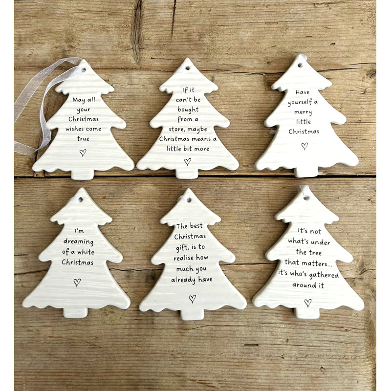 6 Assorted Ceramic Tree Plaques Holiday Shaped Ornament Set