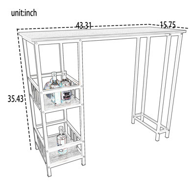 43.31" Counter Height Breakroom Table and Stools Set, 3-Piece Office Pub Table Set with 2-Tier Storage Shelves, Grey