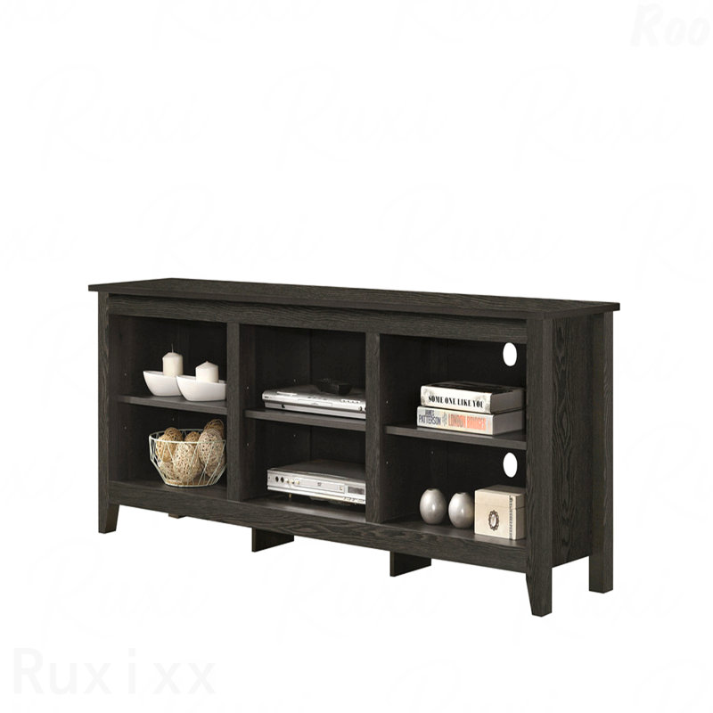Meuble télé l 70 po avec tablettes ouvertes et gestion des câbles, Dark Gray Duplicate