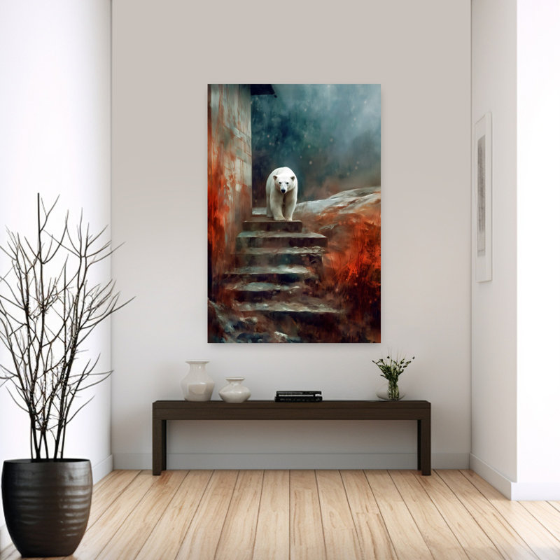 Ours polaire, monde rouge, art dramatique, ours, H 60 po x l 40 po