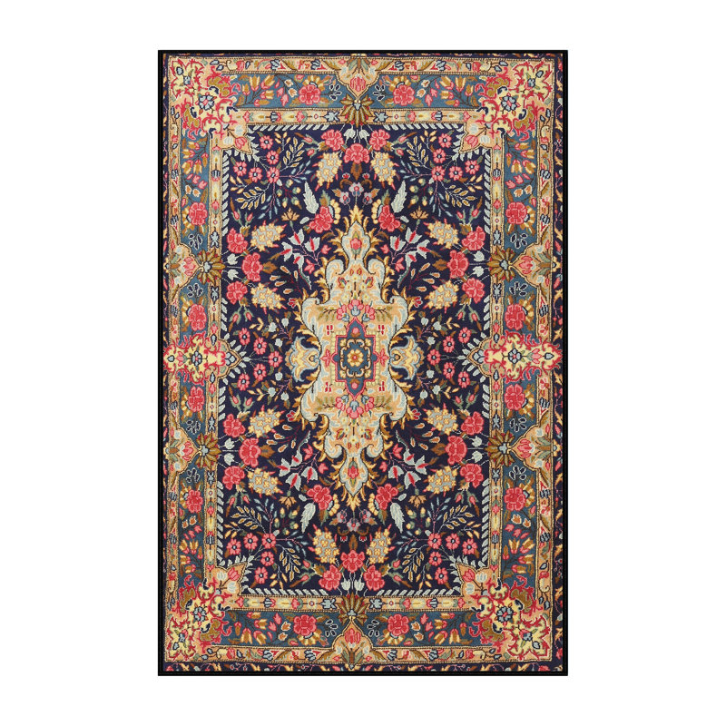 Tapis traditionnel Mehroon / noir / bleu, Rectangle 7 pi x 9 pi