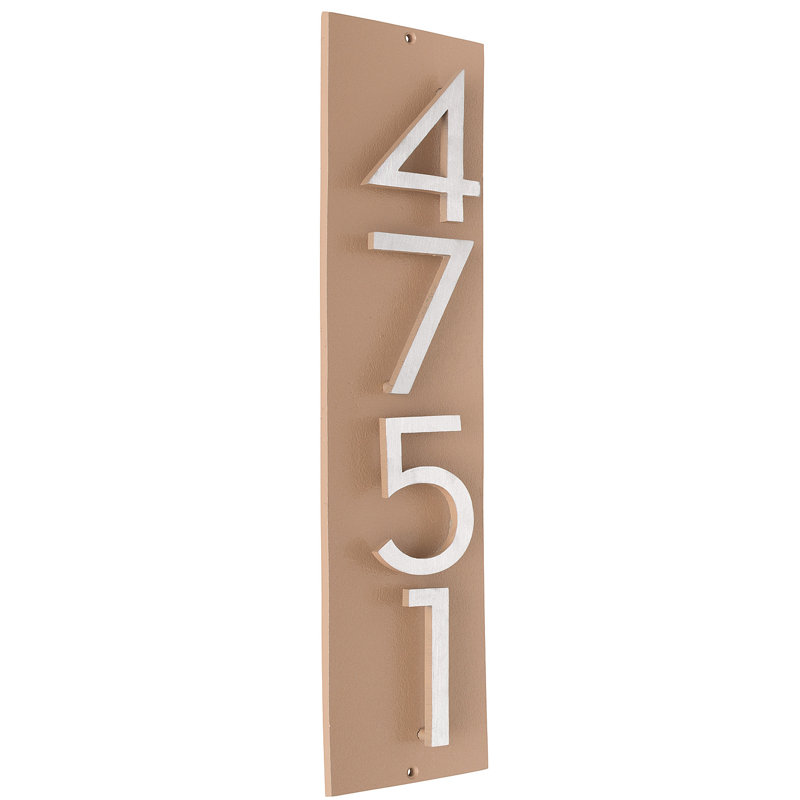 Plaque d’adresse murale flottante linéaire, Taupe, Aluminium brossé