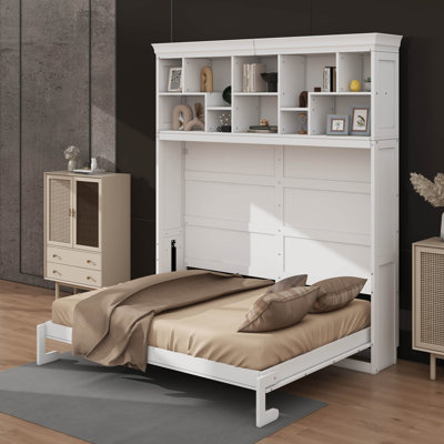 Grand lit escamotable avec tablettes et port USB