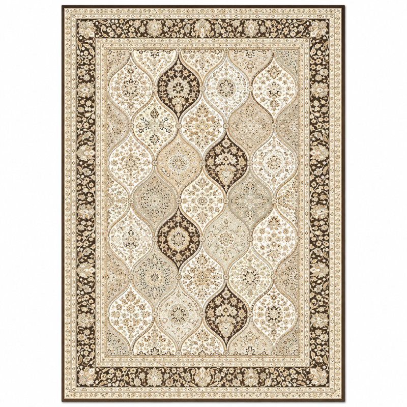 Rectangle Floral Washable Area Rug, Beige Mosaic, 200x290