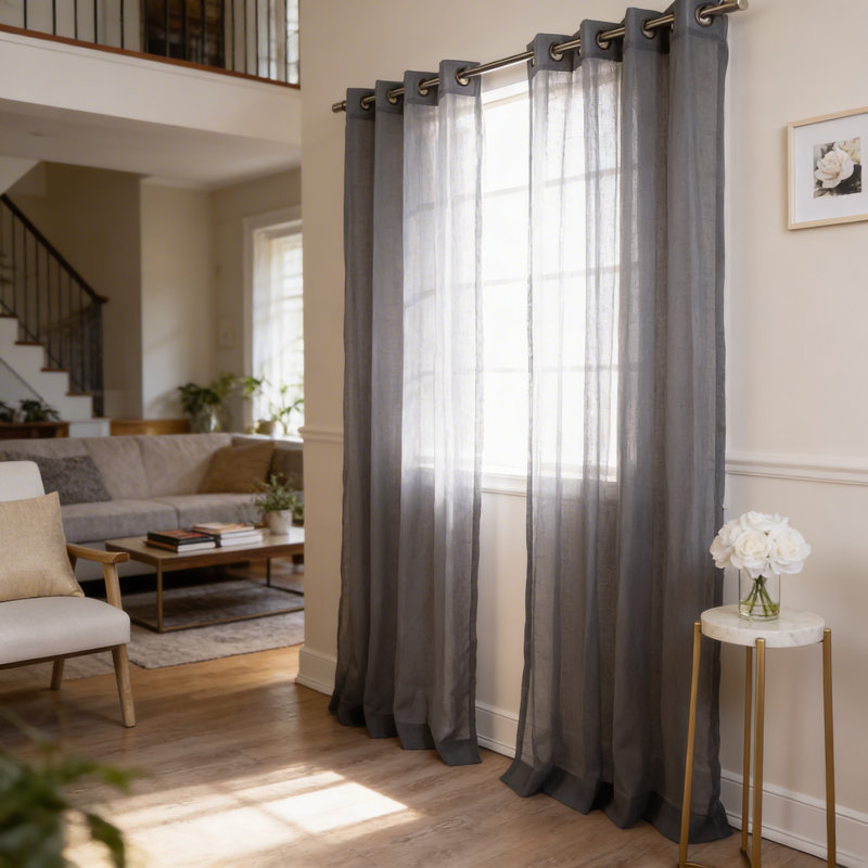 Paire de rideaux semi-transparents avec œillets Taumsauk, Gris foncé, L 52 po x L 96 po