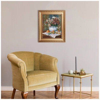 Still Life with Flowers and Prickly Pears by Pierre-Auguste Renoir Painting Reproductions World Classic Reproductions For HomeDecor,Gold Frame