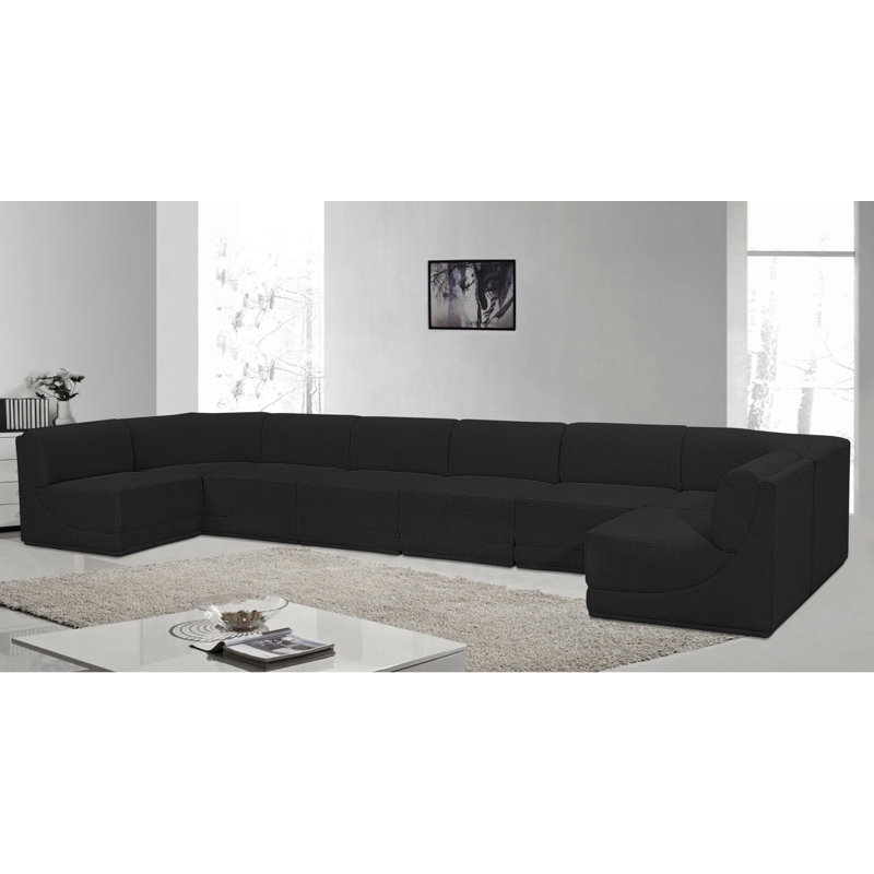 Canapé modulaire rembourré 8 pièces Ollie, Tissu bouclé noir
