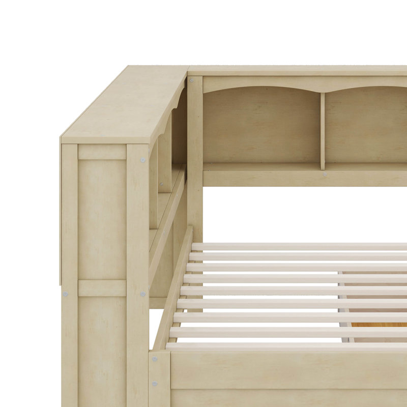 Lit de jour simple avec 2 tiroirs de rangement et ports USB, Naturel
